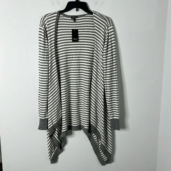 Torrid White & Gray Striped Scarf Hem Open Cardigan NWT - Picture 2 of 6